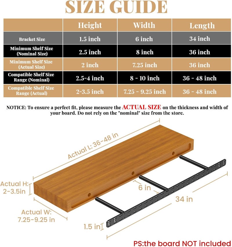 Craftersmark 2pcs Floating Shelf Hardware Heavy Duty Hidden Shelf Brackets Support,Wall Mounting Invisible Floating Shelves Bracket (34" x 6" x 1.5" with Tools) - Image 2